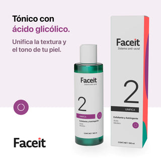 DUO FACEIT - Tónico Facial - Astringente y Exfoliante - Ácido Glicólico. 180ml