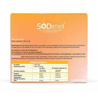 SODimel Sticks | Defensa Antioxidante y Protección Celular | Formato Soluble con Extracto de Melón y Sin Azúcar | 30 Unidades