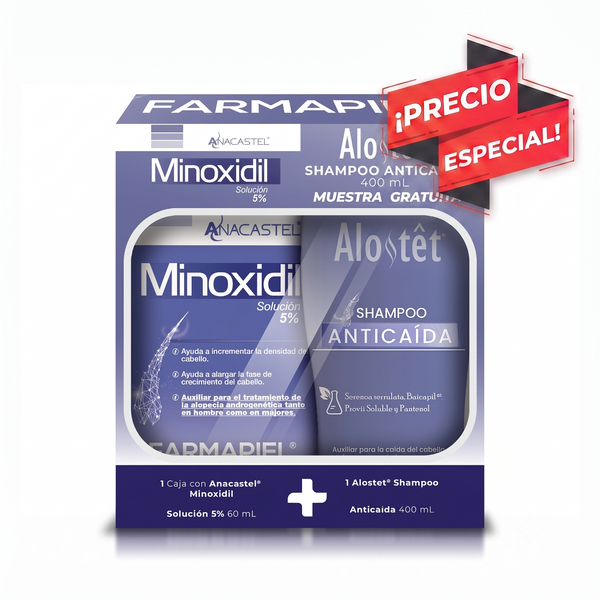Anacastel Kit Anticaída Minoxidil 5% Morado Spray + Shampoo | Tratamiento Capilar para Frenar la Caída del Cabello | Estimula el Crecimiento del Cabello y Barba