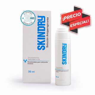 SKINDRY Antitranspirante | Control de Hiperhidrosis | 72h de Protección para Axilas, Manos, Pies, Frente y Cuero Cabelludo | 35 ml