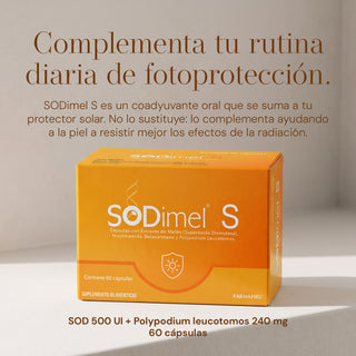 SODimel S Suplemento Alimenticio para Fotoprotección y Fotoenvejecimiento | SOD y Polypodium | 60 Cápsulas