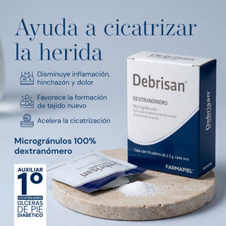 Debrisan Polvo Cicatrizante con Dextranómero para Heridas | Indicado para Pie Diabético y Úlceras | 10 Sobres de 2.5g