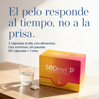 SODimel P Suplemento Alimenticio Capilar | Coadyuvante Anticaída y Salud del Folículo | SOD, Miliacina, Coenzima Q10, Hierro y Zinc | 60 Cápsulas