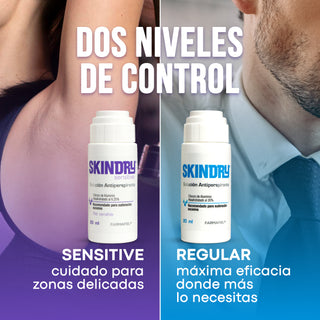 SKINDRY Antitranspirante Pack | Piel Normal y Sensible | Control de Hiperhidrosis | 48h y 72h de Protección para Axilas, Manos, Pies, Frente y Cuero Cabelludo | 20 ml