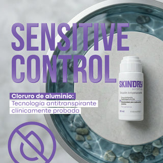 SKINDRY Antitranspirante Sensitive | Pieles Sensibles | Control de Hiperhidrosis | 48h de Protección para Axilas, Manos, Pies, Frente y Cuero Cabelludo | 20 ml