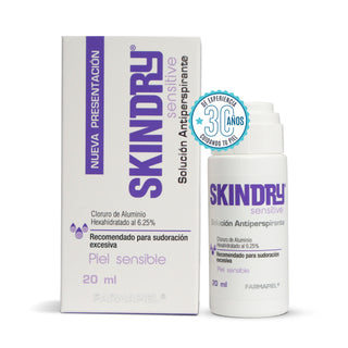 SKINDRY Antitranspirante Sensitive | Pieles Sensibles | Control de Hiperhidrosis | 48h de Protección para Axilas, Manos, Pies, Frente y Cuero Cabelludo | 20 ml