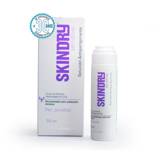 SKINDRY Antitranspirante Sensitive | Pieles Sensibles | Control de Hiperhidrosis | 48h de Protección para Axilas, Manos, Pies, Frente y Cuero Cabelludo | 35 ml